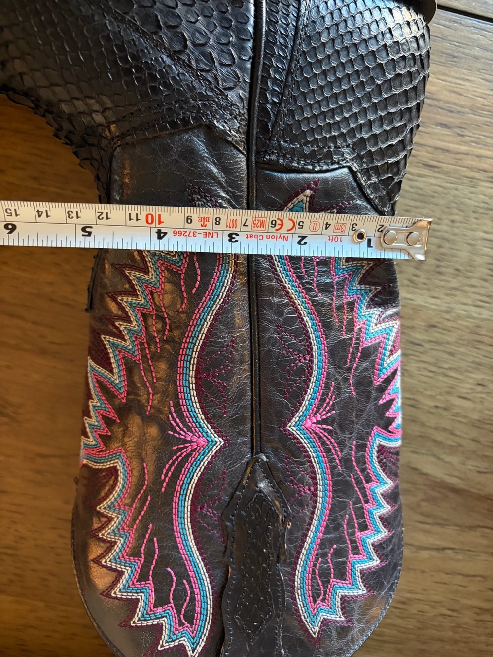 Dan Post Black Python Western Boot with Pink & Teal Stitching - Picture 13 of 16